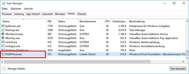 Windows 10: Der Prozess WUDFHost.exe soll ebenfalls eine hohe CPU-Auslastung auslösen.
