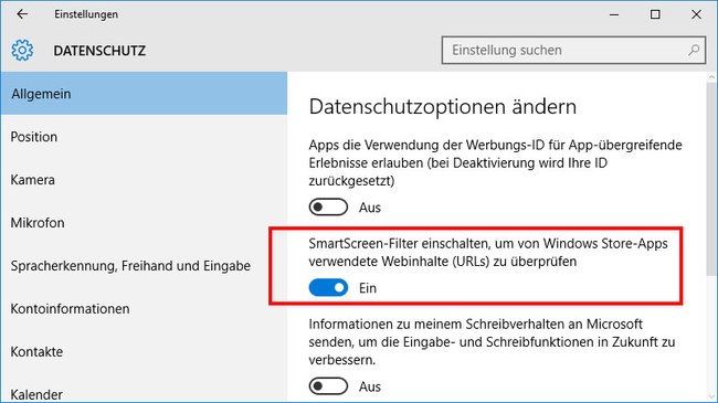 Windows 10: Hier deaktiviert ihr den SmartScreen-Filter für den Windows Store.
