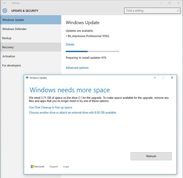 Windows 10 kann auch Installationsdateien für Updates auf andere Datenträger auslagern. Bildquelle: ZapellaT