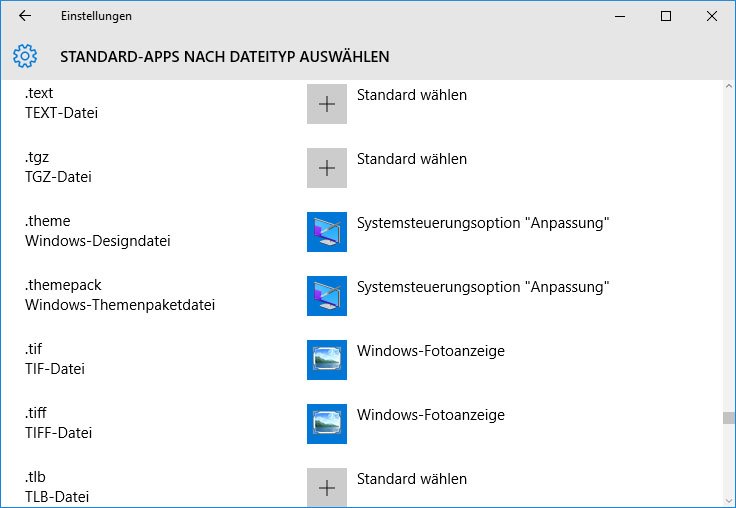 Windows 10: So wählt ihr Standard-Apps nach Dateitypen aus.