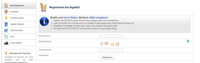 screenshot von gigaflat dem ersten selbsternannten kostenlosen usenet provider