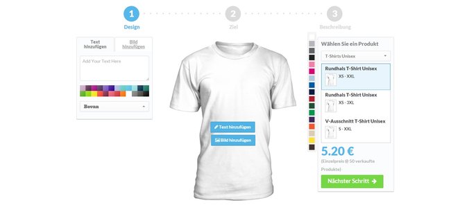 teezily screenshot design tool für die t-shirts
