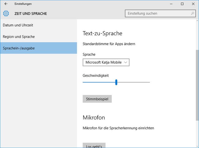 Windows 10: Hier stellt ihr eine andere Stimme ein für die Einstellung Text-zu-Sprache.
