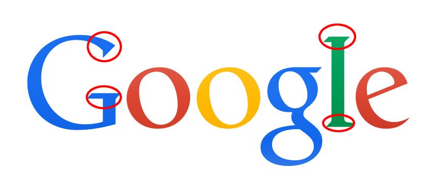 Das alte Google-Logo mit markierten Serifen.