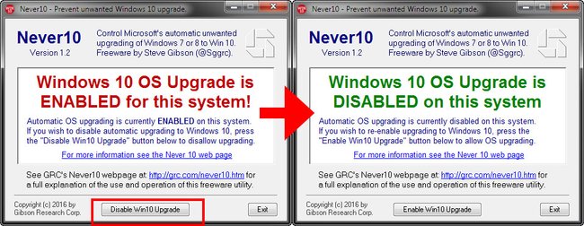 Das Tool Never10 deaktiviert das Upgrade auf Windows 10.
