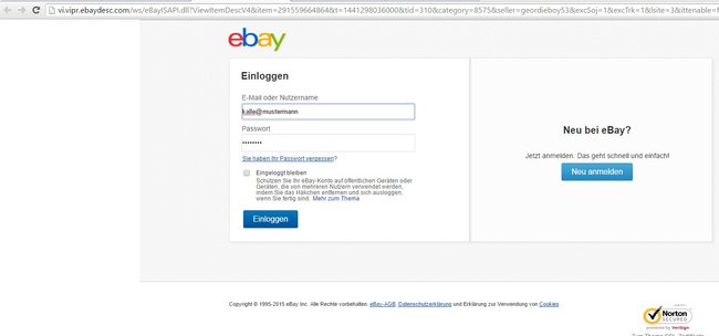 Phishing ebay kunden falsches loging mit falscher url