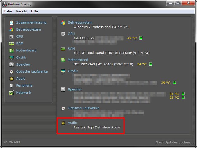 Das Tool Speccy zeigt, welcher Audiotreiber benötigt wird. (Bildquelle: GIGA)