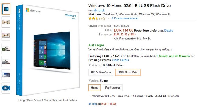 Wer Windows 10 als Retail-Version im Handel kauft, bekommt einen Key, der eingegeben werden muss.