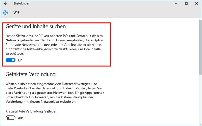 Windows 10: Hier aktiviert ihr die Option "Geräte und Inhalte suchen".