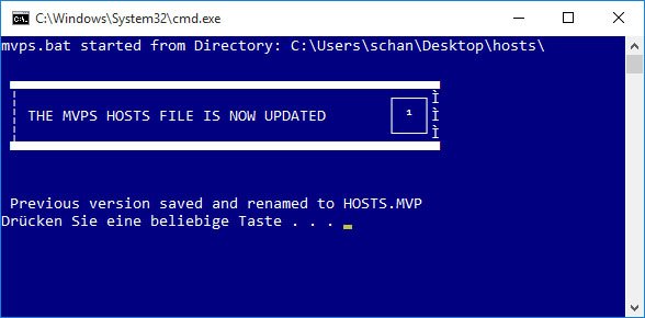 Windows 10: Die BAT-Datei sichert und aktualisiert die Hosts-Datei.