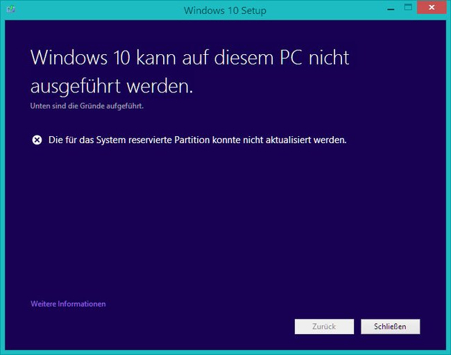 Windows 10 hat bei der Installation Probleme mit der Partition "System-reserviert".