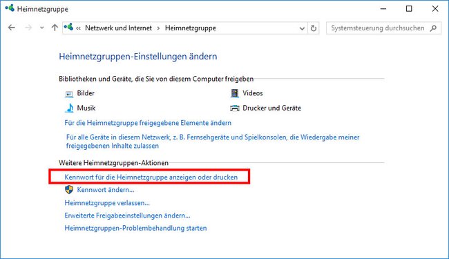 Windows 10: Hier könnt ihr das Kennwort der Heimnetzgruppe anzeigen lassen.