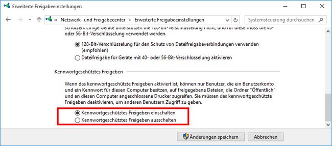 Windows 10: Hier aktiviert ihr das kennwortgeschützte Freigeben. (Bildquelle: GIGA)