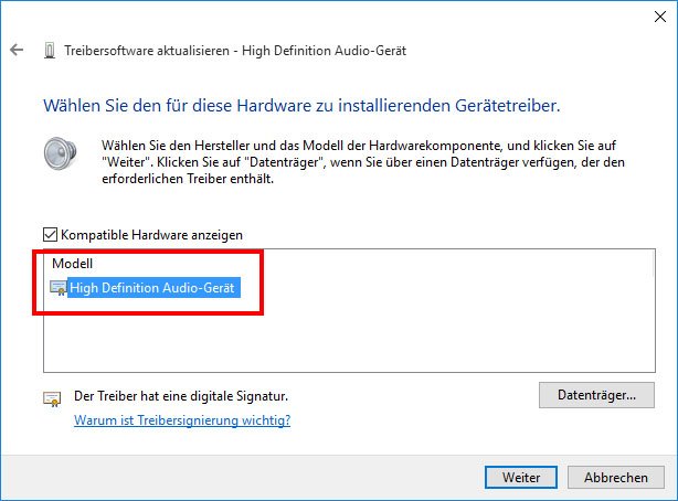 Windows 10: Hier installiert ihr den Standard-Sound-Treiber.