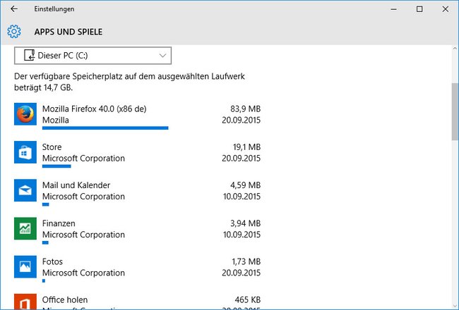 Windows 10: Hier lasst ihr euch die Speicherbelegung einzelner Apps und Programme anzeigen.
