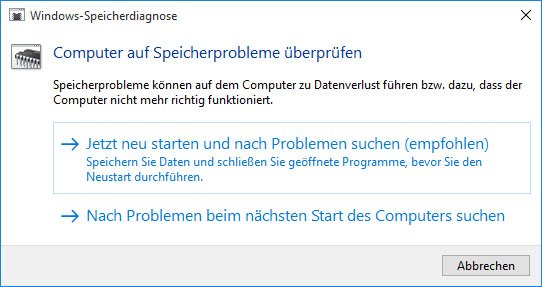 Windows 10: Die Windows-Speicherdiagnose prüft den Arbeitsspeicher auf Fehler.
