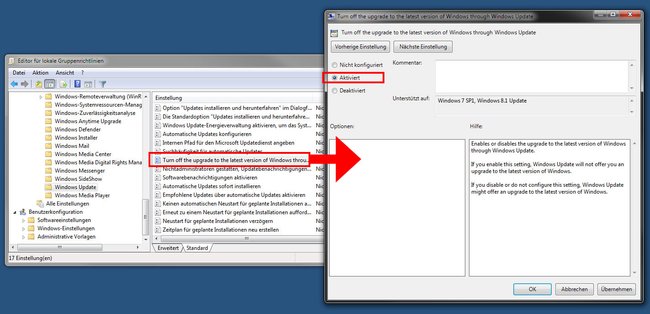 In den Richtlinien blockiert ihr das Windows-10-Upgrade.