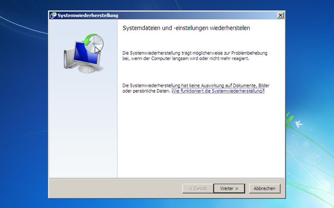 Ein Systemwiederherstellungspunkt lässt sich auch über die Setup-DVD laden, wenn Windows nicht mehr funktioniert. Bild: GIGA