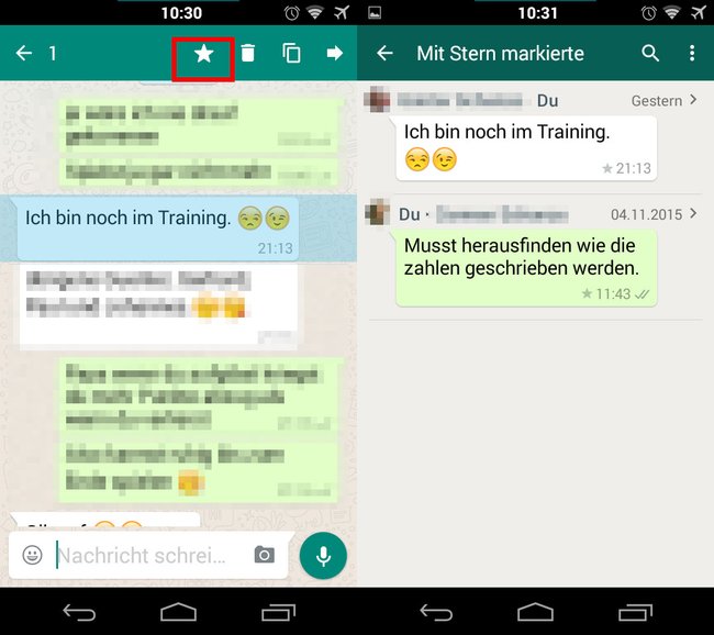 WhatsApp für Android: Der Stern markiert Nachrichten, die ihr später in einer Liste abrufen könnt.