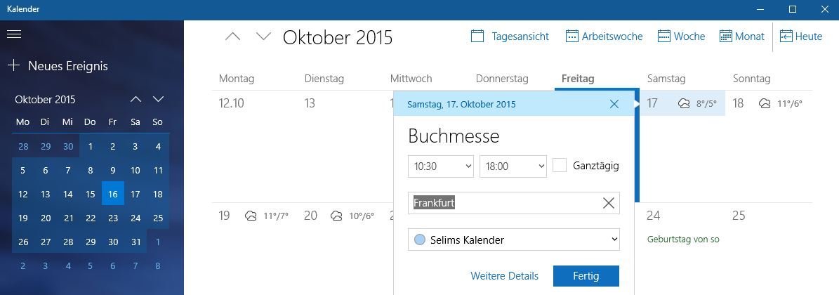 Kalender app windows 10