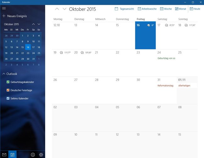 Windows 10 Kalender Übersicht