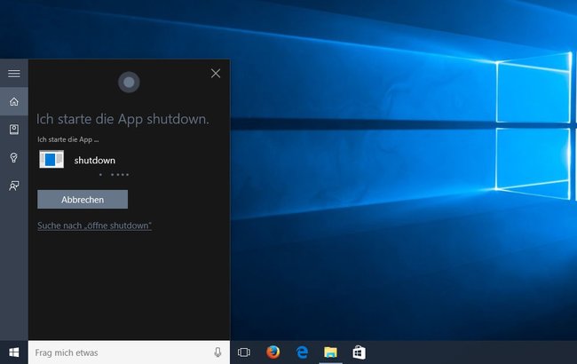 Windows 10: Cortana öffnet die App Shutdown und fährt damit den PC herunter.