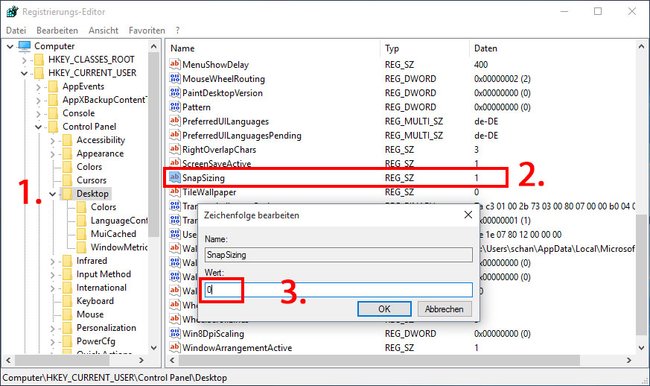 Windows 10: In der Registry deaktiviert ihr das vertikale Maximieren von Fenstern.
