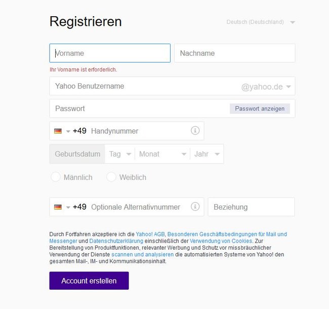 Yahoo Mail Registrieren
