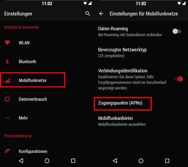 So öffnet ihr die APN-Einstellungen unter Android. (Bildquelle: GIGA)