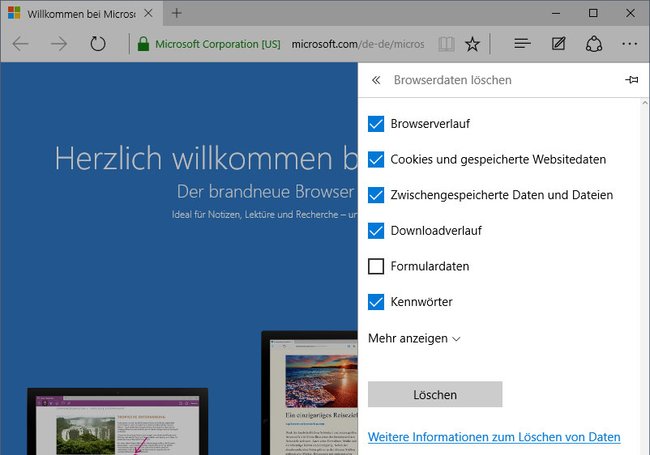 Microsoft Edge: Hier löscht ihr die Browserdaten.