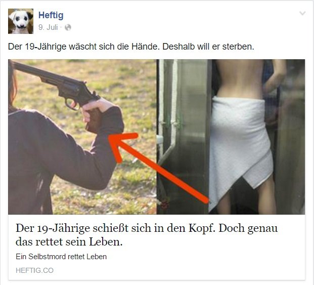 Clickbait heftig mann mit kopfschuss