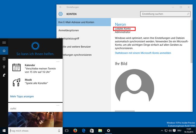 Ab neueren Windows-Versionen könnt ihr Cortana ohne Microsoft-Konto nutzen.