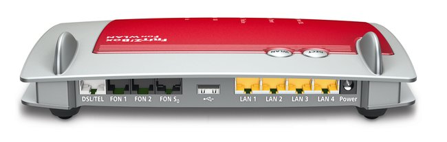 Router-Anschlüsse: An der Rückseite des Routers werden das DSL-, Strom- und die LAN-Kabel angeschlossen.