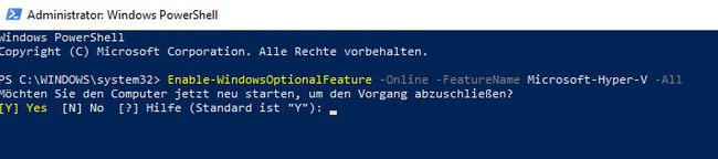 Hyper-V wurde über die PowerShell aktiviert. (Bildquelle: GIGA)