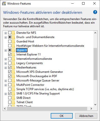 Setzt ein Häckchen vor „Hyper-V“. (Bildquelle: GIGA)