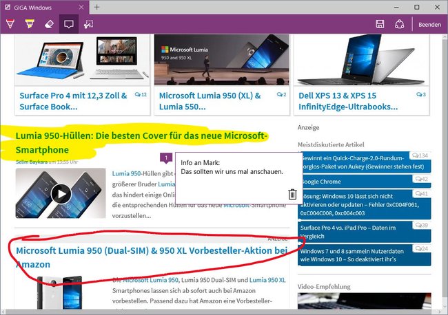 In Microsoft Edge erstellt ihr Notizen und Kommentare auf Webseiten.