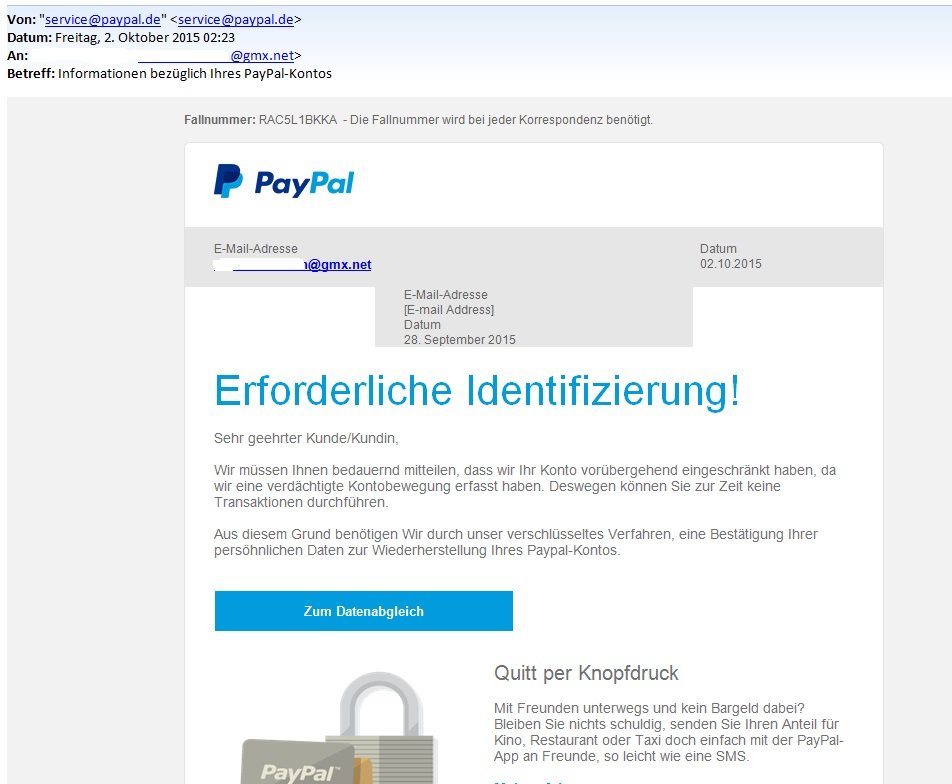 Mail Von Service@paypal.de: Informationen Bezüglich Ihres PayPal-Kontos ...