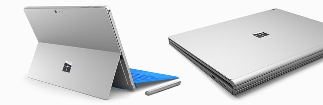 Rückansicht: Das Surface Pro 4 (links) und das Surface Book (rechts).