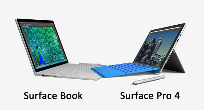 Das Surface Book und das Surface Pro 4 im Vergleich.