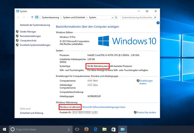 Windows 10 ist nach dem Wechsel in der 64-Bit-Version installiert und aktiviert.
