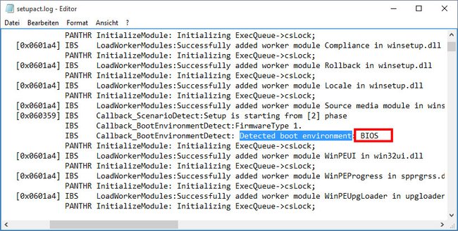 Setupact.log: In der Datei steht, ob der PC im BIOS- oder UEFI-Modus läuft.