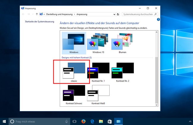 Windows 10: Das Classic-Theme taucht nun wieder in den Anpassungena uf.