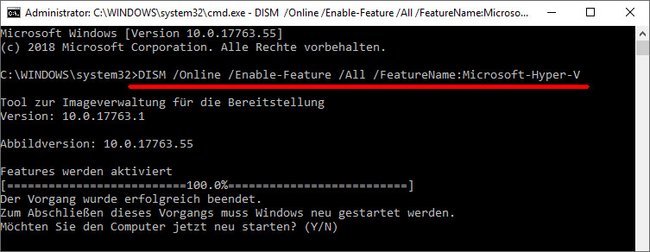 So aktiviert ihr Hyper-V über das Tool DISM. (Bildquelle: GIGA)