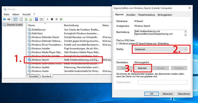 Windows 10: So deaktiviert ihr den Indizierungsdienst.