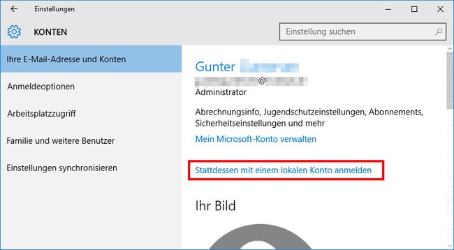 Windows 10: So loggt ihr euch mit einem lokalen Konto ein.