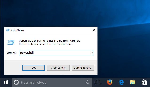 Windows 10: Relativ schnell öffnet ihr die Powershell über den Ausführen-Dialog.