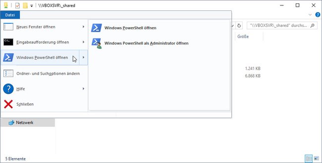 Windows 10: Die Powershell öffnet ihr alternativ gleich im Windows-Explorer.