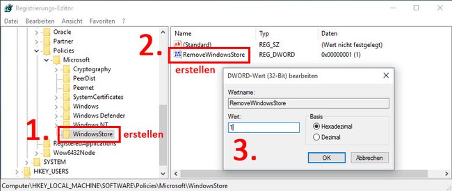Windows 10: So deaktiviert ihr den App Store in der Registry.