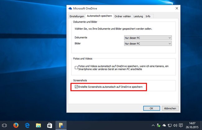 So speichert Windows 10 die Screenshots automatisch in OneDrive.