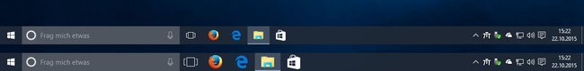 Windows 10: Hier ist der Taskleisten-Vergleich mit Standard- und großen Symbolen.